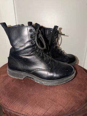 Men's Black Leather Lace-Up Combat Boots
